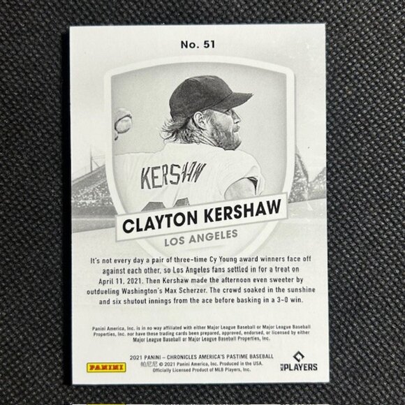 2021 Panini Chronicles America's Pastime Clayton Kershaw #51 - LA Dodgers - Picture 2 of 3